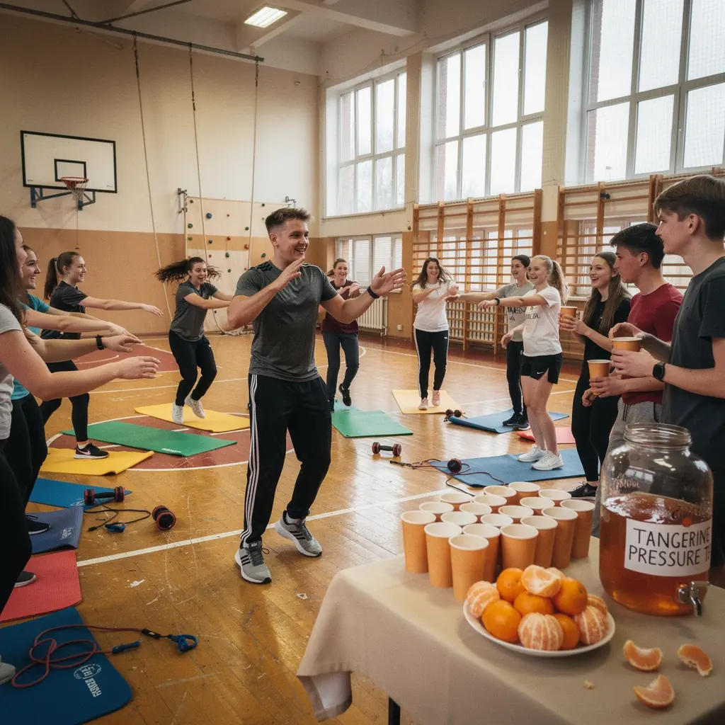 Tangerinų arbatos puodelis su šviežiais citrusiniais vaisiais.